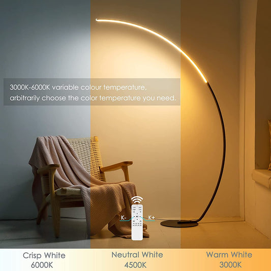 "Modern Arc Floor Lamp – Minimalist Curved LED Ambient
