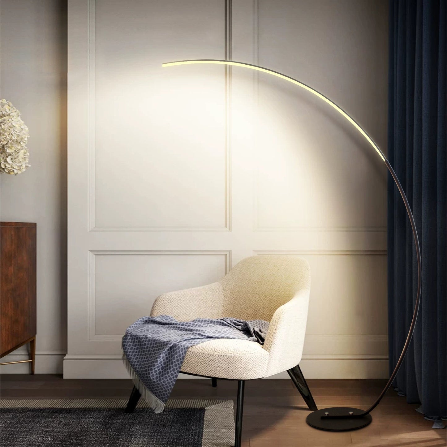 "Modern Arc Floor Lamp – Minimalist Curved LED Ambient